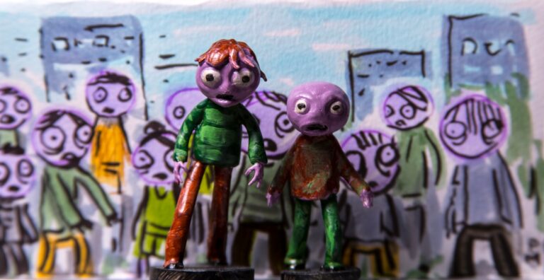 Animated movie scene colorful characters