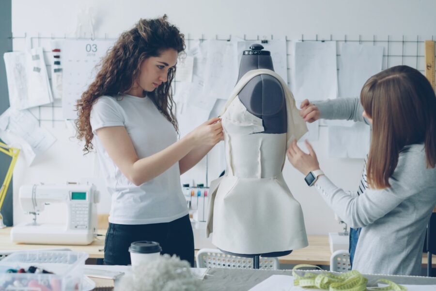 Independent clothing designer studio sewing mannequin