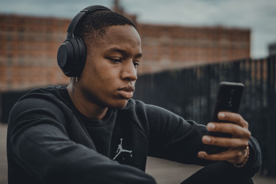 Headphones smartphone streaming app playlist