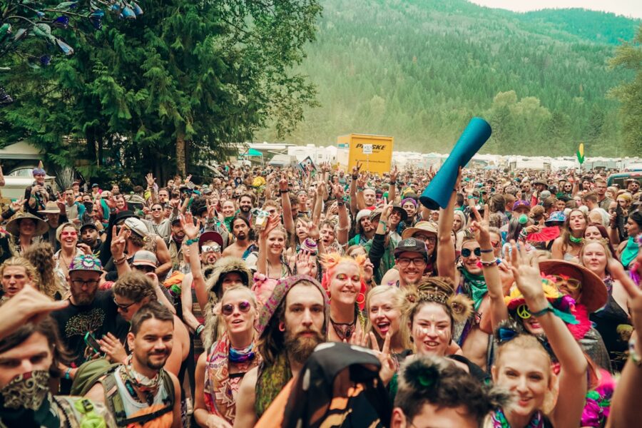 Summer music festival crowd colorful outfits