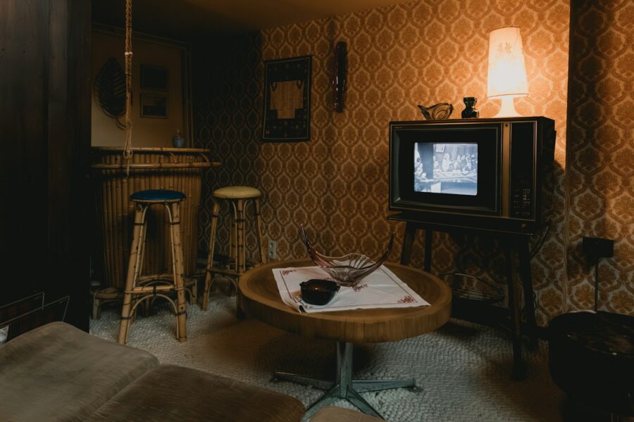 True crime documentary living room
