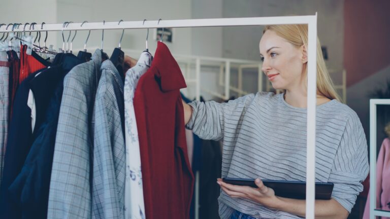 Woman watching series cozy outfit clothing rack inspired
