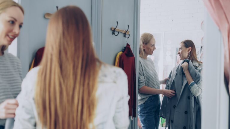 Period drama dresses fitting room minimalist corporate wardrobe