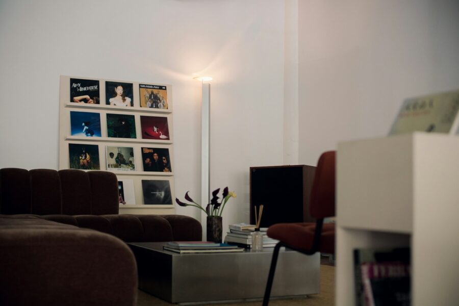 Television screen vinyl records cozy living room