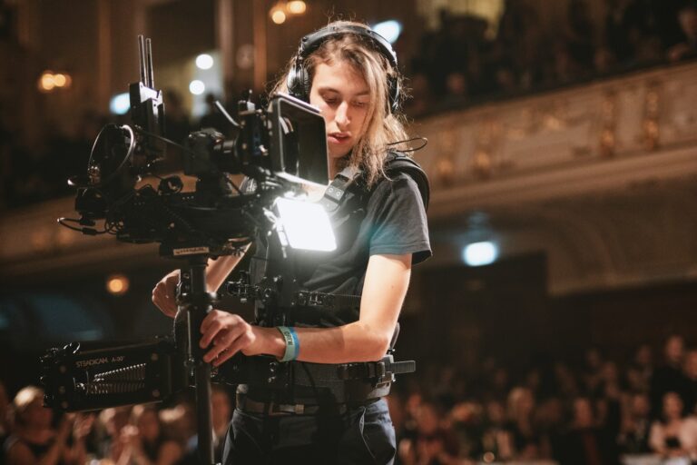 Stunt performers rehearsing fight sequence steadicam operator running