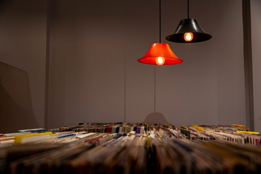 Vinyl listening bar turntable warm lighting records