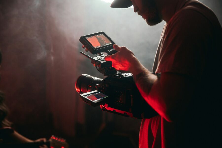 Pop music video set lights camera crew