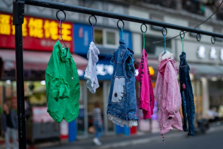 Colorful winter coats hanging rack