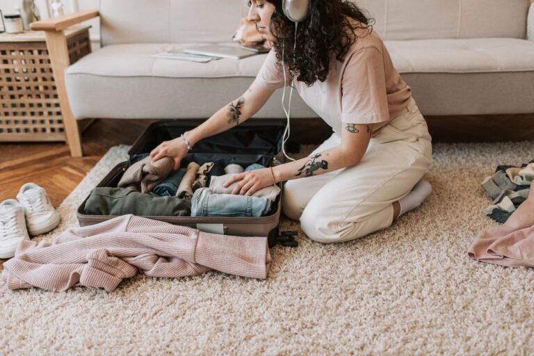 Packing suitcase flatlay