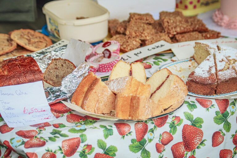 Baking tent contestants cakes british countryside village street