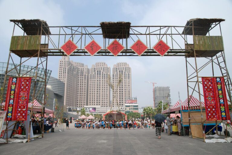 Crowded film festival hall red carpet banners