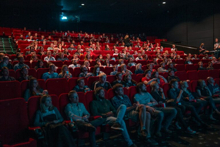 Immersive film festival installation lights audience watching movie