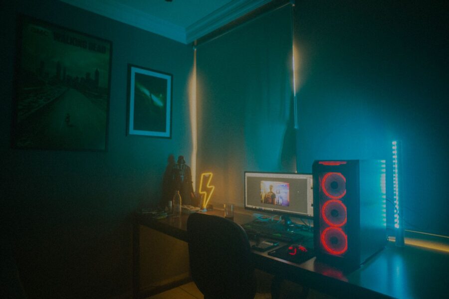 Gaming room shelves figurines led lights