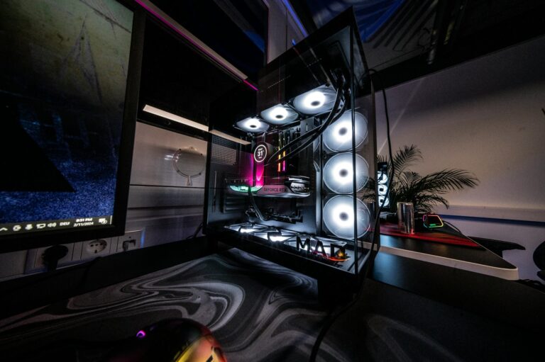 Gaming room shelves figurines led lights detail