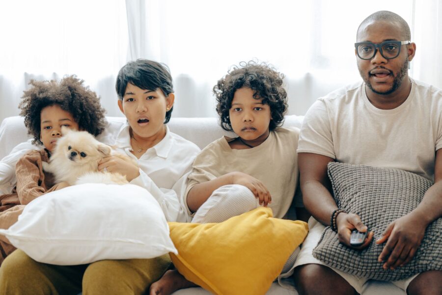 Family watching movie