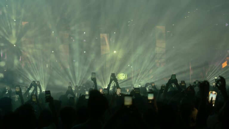 Concert crowd smartphones glow light sticks
