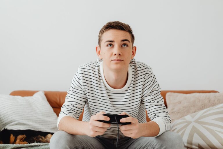 Gamer sitting couch