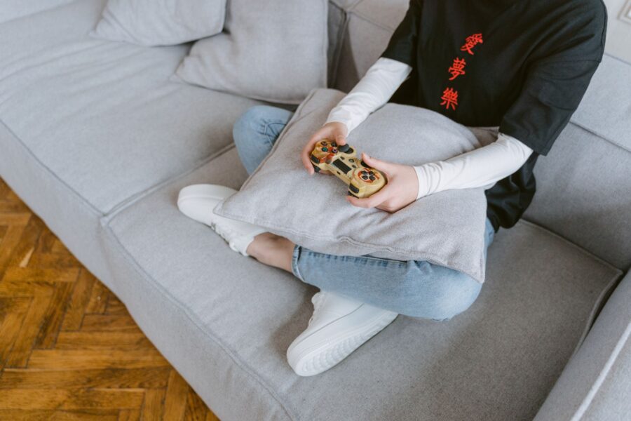 Gamer sitting couch