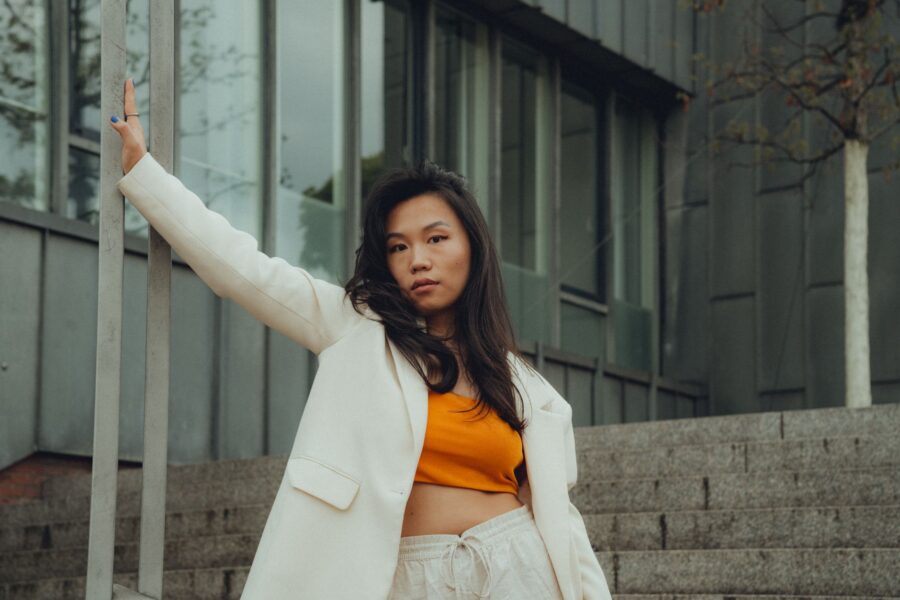 Woman monochrome outfit