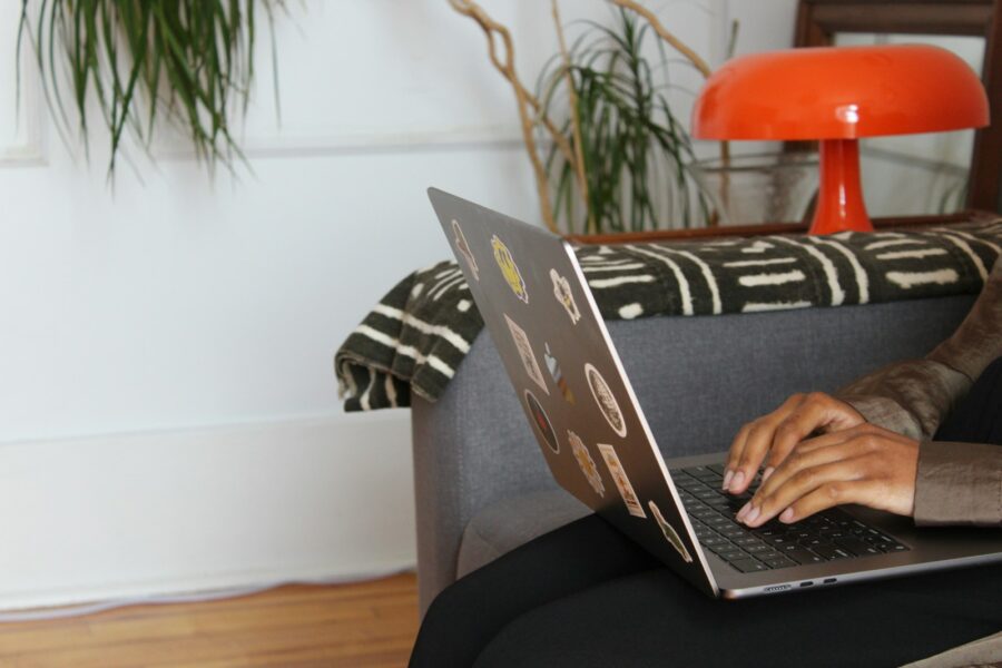 Person watching laptop