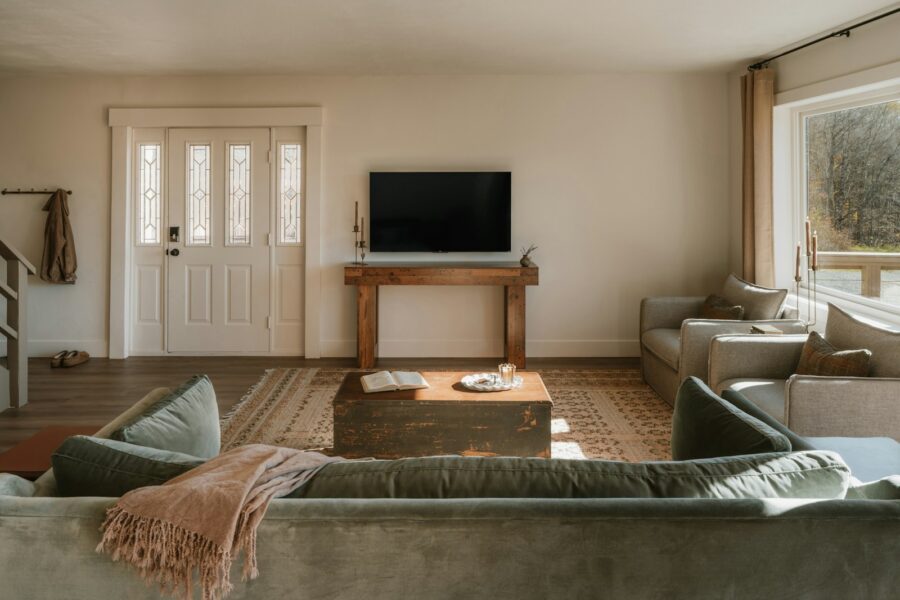 Living room sofa television streaming evening