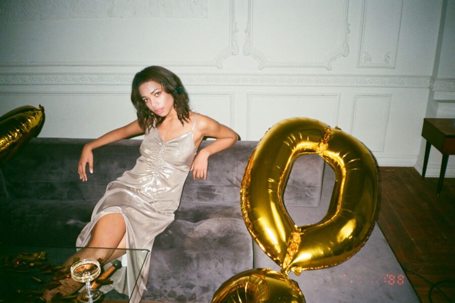 Neutral satin dress
