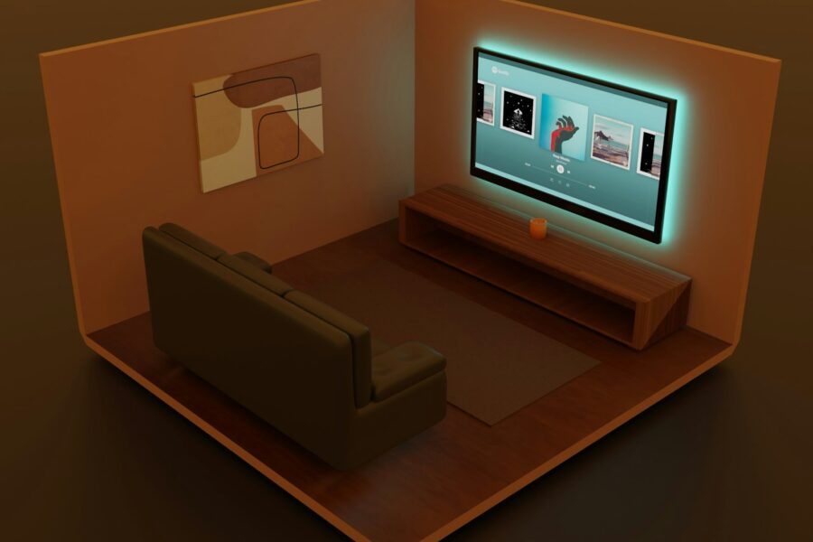 Living room couch television remote evening