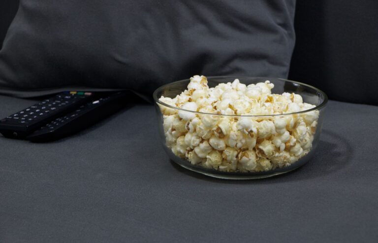 Bowl popcorn movie night coffee table