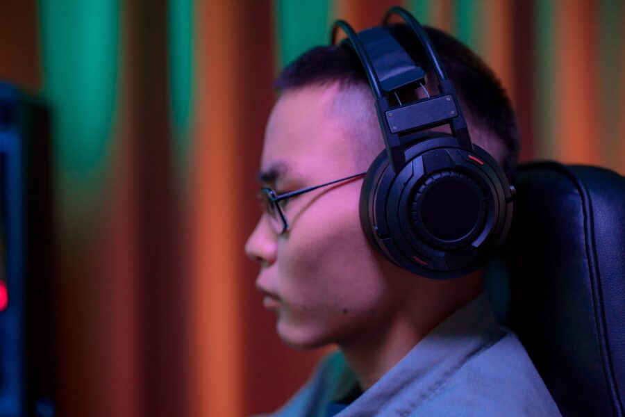 Gamer wearing headphones